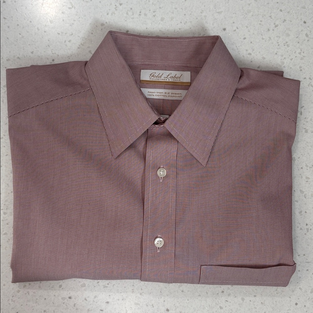 Roundtree & Yorke Red and White Striped Button Down Dress Shirt Size 16 / 33 NEW
